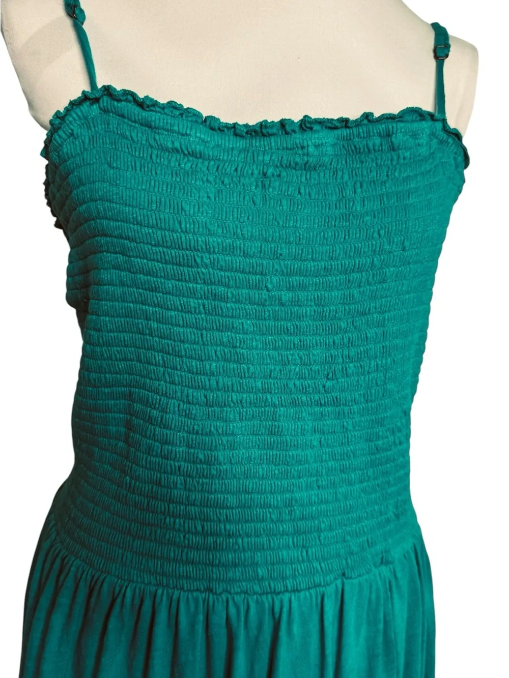 Anthropologie Teal Turquoise Smocked Maxi Dress 3X Sleeveless Ruffle Hem